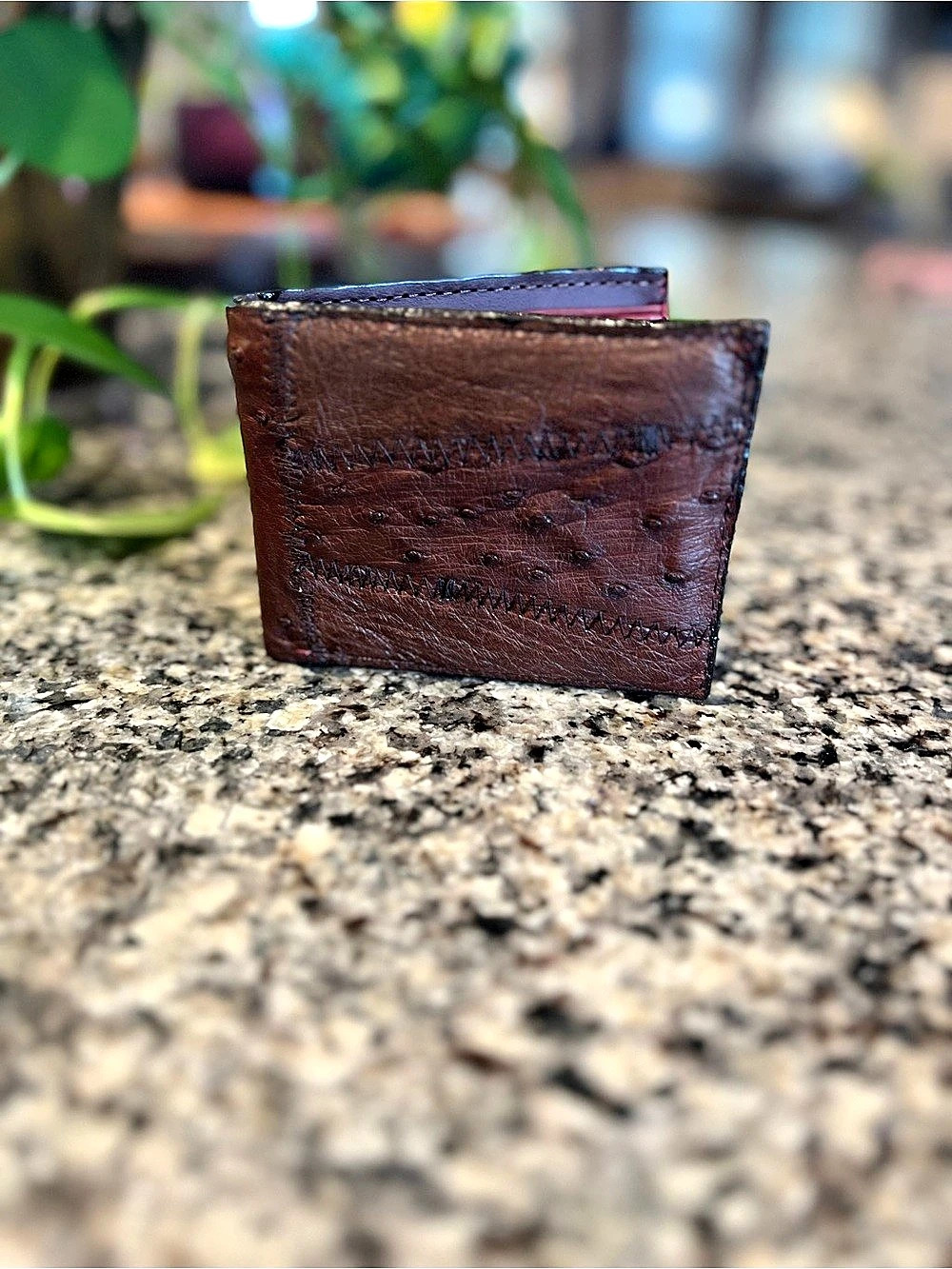 Handcrafted Ostrich Genuine Exotic Leather Men’s Bifold Wallet in Brown New